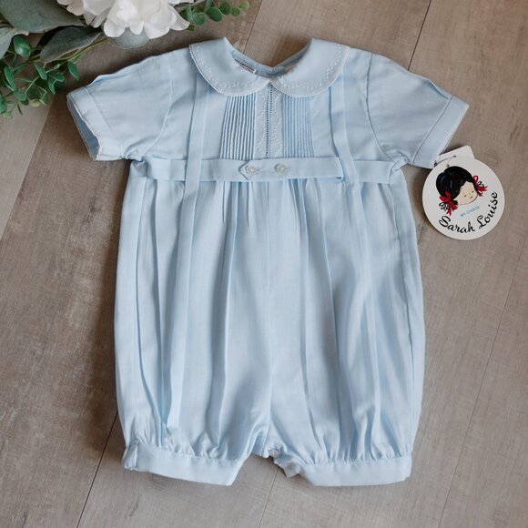 Blue Heirloom Romper Creeper Newborn/3 Month Baby Special Occasion Boutique NWT - Picture 1 of 4